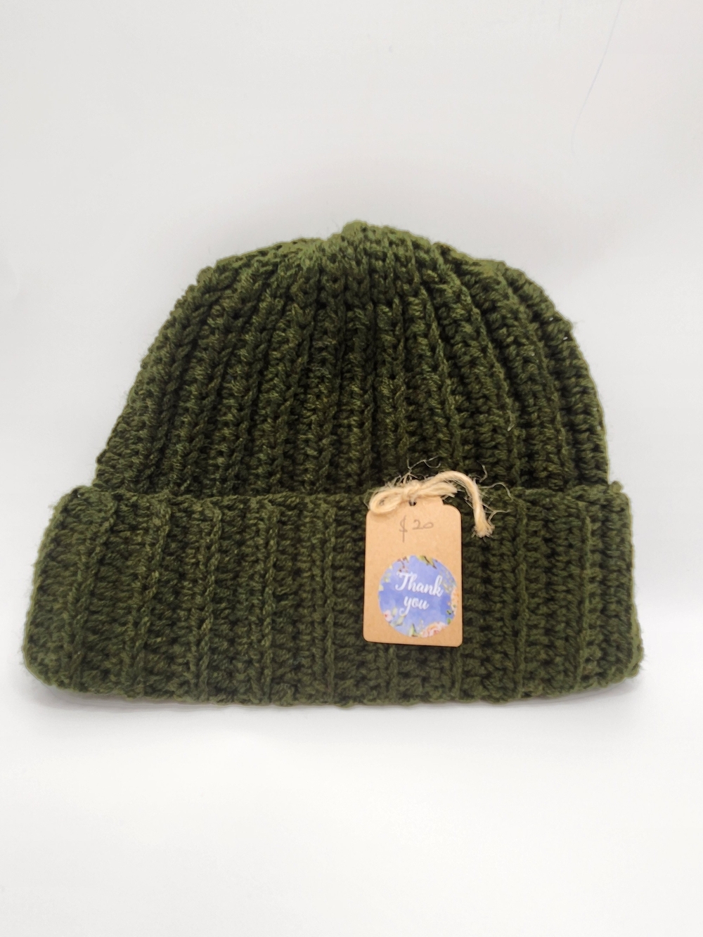 Olive Green Ribbed Unisex Crochet Winter Beanie Hat